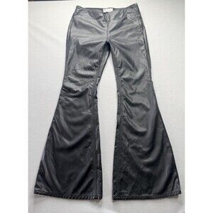 Free People Vegan Leather Flare Pants Black High Rise Women Size 29
